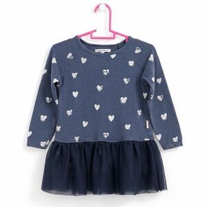 Souris Mini | Navy Blue Baby Girl’s Top with Heart Patterns and Tulle Skirt